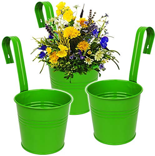 alles-meine.de GmbH Hänge - Blumentopf/Hängetopf/Pflanzschale - Metall - Ø 17 cm - grün RUND - Hängend/mit Haken & Halterung - Aufhängen - groß - mit Henkel - Eimer/Deko..