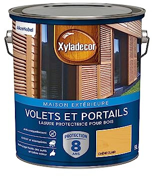 Xyladecor - Lasure Protectrice pour Bois Extérieur - Volets, Portails, Portes, Fenêtres - Couleur : Satin Chêne Clair - Quantité : 5L - 5324254