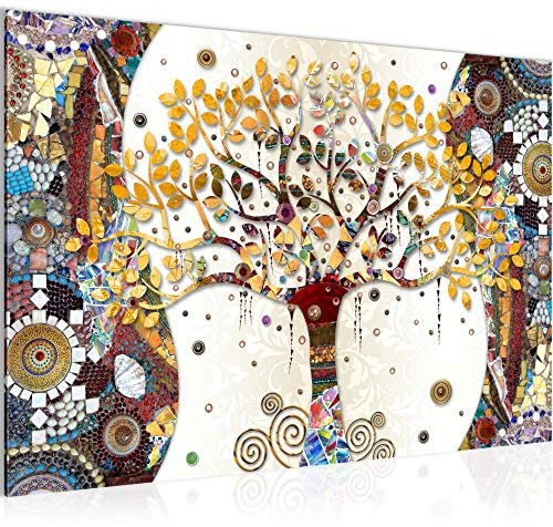 Runa Art Quadro Gustav Klimt Albero Della Vita Moderni Murale - Made in Germany - Astratto Albero Colorato Soggiorno 004615a