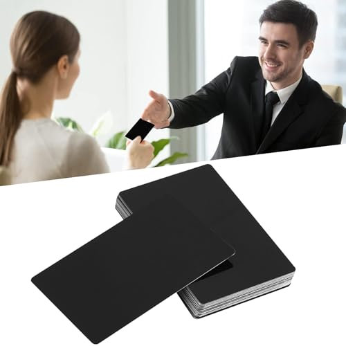50 pièces Cartes de Visite en Métal, Vierge Cartes de Visite en Alliage D’Aluminium Visite Carte de Gravure Laser 0,22mm /8,6 x 5,4cm, pour Bureau Cartes de Client Diy Cadeau(Noir)