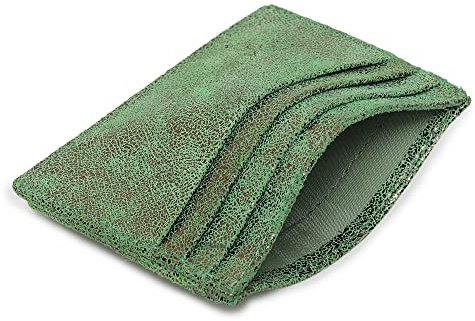 Porte-cartes de crédit en cuir véritable – Design ultra fin – Poche avant – RFID, Paillettes vertes acidulées, S, Moderne