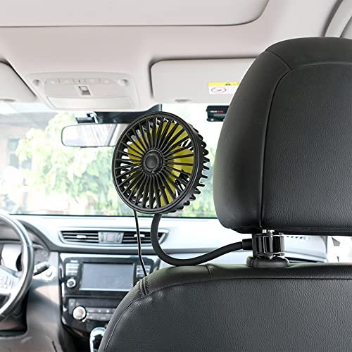 Demiawaking 12V 24V Auto Ventilator Geräuscharmer 360 Grad Rotation USB 3-Gang Geschwindigkeit Auto Lüfter Kühler für Auto SUV LKW (Rücksitz)