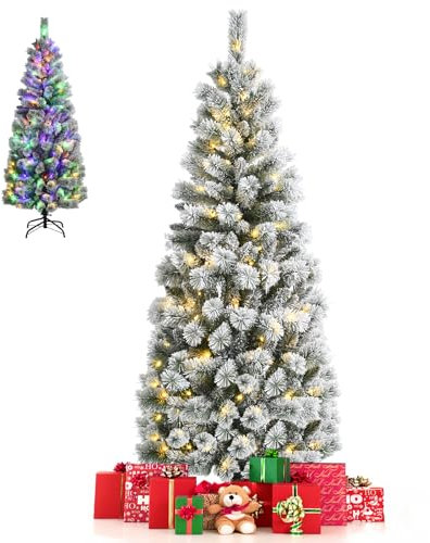 Multigot 5/6FT Christmas Tree with LED lights, Artificial Xmas Pine Tree with Metal Base, Decorative Festival Tree for Living Room Office(6FT)