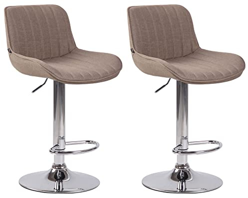 CLP 2er Set Barhocker Lentini Stoff I Thekenhocker Höhenverstellbar I Barstühle Mit Fußstütze I 360° Drehbar I Tresenstühle Mit Trompetenfuß | Farbe Taupe Gestell Farbe Chrom