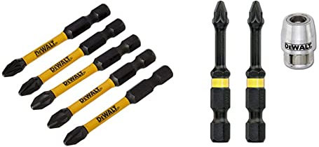 Dewalt DT7391T-QZ Impact Torsion Driver Bits, 57mm x 6mm, Pack of 5 & DeWalt DEWDT70535T Impact Torsion 2 x PZ2 57mm and Magnetic Screwlock Sleeve,3 count (Pack of 1)
