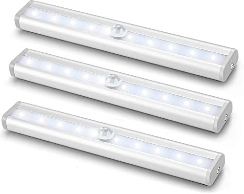 REDGO Motion Sensor Light Battery Operated Magnetic Stick-on Type No Wiring Indoor Bathroom Hallway Staircase Closet Ideal for entranceway White 3pcs