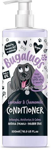 BUGALUGS Dog Conditioner with Lavender & Chamomile dog perfume, best grooming Conditioner for dogs, puppy & smelly pet that detangles & moisturises use with dog shampoo, cologne (Conditioner 500ml)