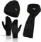 Meajore Mütze Schal Handschuhe Set für Damen & Herren 3 in 1 Winter Beanie Mütze Hals Warmer Schal Touchscreen Handschuhe Strickset