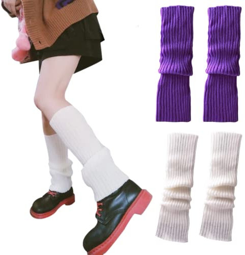 CHENGZI 2 Paar Beinstulpen, gerippte Strick-Beinwärmer, Custume Party, Sport, Yoga, Beinstulpen für Frauen und Mädchen, WH+PP, One size