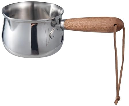 IMEEA Mini Milk Warmer Pot 8.5oz/250ml Coffee Pot Butter Warmer with Wood Handle SUS304 Tri-Ply Stainless Steel Small Milk Saucepan