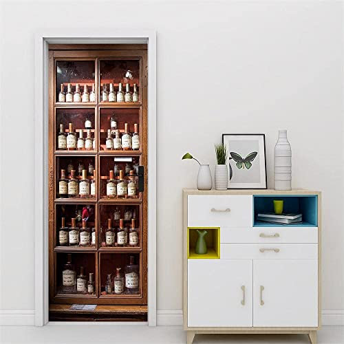 Türaufkleber 3D Weinschrank Weinregal Bar Türtapete Selbstklebend Türposter - Fototapete Pvc Türfolie Poster Tapete Meer Aufkleber Diy Selbstklebende Wasserdichte Tapete Wandbild - 90X210 Cm