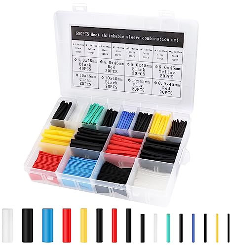 JOPHEK Guaina Termorestringente Tubi, 580 Pezzi Guaine Termorestringenti per Cavi Elettrici, Kit Tubo Termorestringente per Isolamento 6 Colori 11 Taglia, per Isolamento Elettrico, Riparazioni Cavi