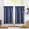 TOPICK Scheibengardine Leinenoptik Bistrogardine 2er Set 115Hx90B cm Uni Kurzer Küche Vorhänge Gewebe Gitter Lichtfilterung Paarig Schals für Wohnzimmer Landhaus Kleine Fenster Blau