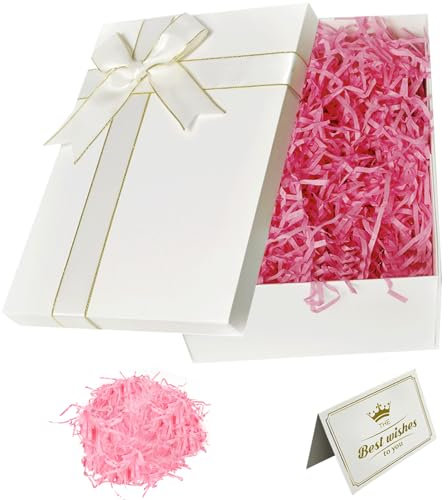 Gift Box, Gift Boxes for Presents, 22x16x8.5cm Gift Box with Lids Silk Ribbon & Greeting Card, Specially Designed for Valentines Day Presents Birthdays, Holidays, Anniversaries Gift (White, no bag)