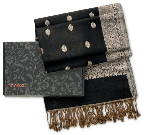 LOVARZI Geschenkbox Damen Schal: Geschenke für Sie - Schwarze Pashmina-Schals für Damen - Geschenkideen zu Weihnachten