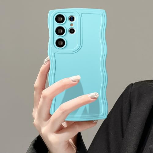 UEEBAI Hülle für Samsung Galaxy S21 Ultra 5G, Niedliche Lockige Wellen Rahmenform Silikon Handyhülle Ultra Dünne Stoßfeste Schutzhülle Slim Fit Weiche TPU Bumper Cover für Frauen Mädchen, Minz Grün