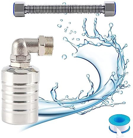 3/4 Zoll Schwimmerventil für Wassertank Pool, 304 Edelstahl Automatisches Schwimmerventil Wasserstandskontrollventil, Pegel Wird Konstant Gehalten, Mit Dichtungsband & Wellrohr(Water Intake)