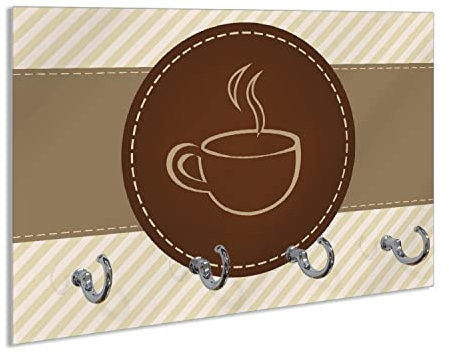 Wallario Handtuchhaken für Bad & Küche aus Glas 30 x 20 cm, Wand Handtuchhalter mit 4 Haken, Motiv: Kaffee-Menü - Logo Symbol für Kaffee