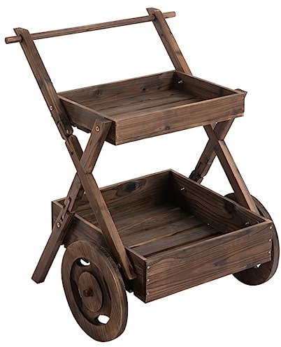 ZYMEN Pflanzenständer für den Außenbereich auf Rädern, Blumenwagen-Ausstellungsstand aus Holz, Wagendekoration für Garten, Terrasse, Balkon, Gewächshaus Commemoration Day
