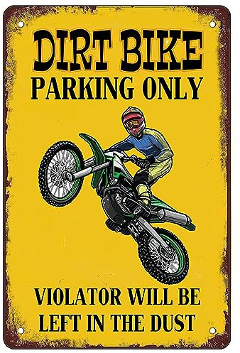 Antikes Blechschild Dirt Bike Parking Only Retro Eisen Malerei Warnung Wandposter für Männer Motorradliebhaber Wanddekoration Schild 14 x 20 cm