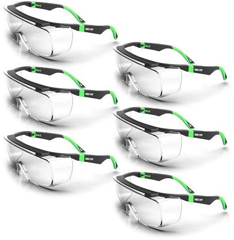 DEX FIT SG210 OTG Gafas de Trabajo para Usuarios con Gafas; Protección Ocular Z87, Resistentes a la Niebla y a los Arañazos, Ajustables, para Hombres y Mujeres, con Protección UV, 6 Pares