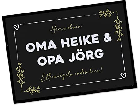 Herz & Heim® Waschbare Fußmatte für Oma & Opa - Elternregeln Enden Hier 60 cm x 40 cm (B/H)