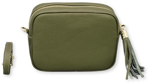 BRISE Umhängetasche Damen Echtleder KIRA Gold Handgemachte Crossbody Bag Schultertasche mit Ledergurt Gürteltasche Made in Italy (Khaki - 1)
