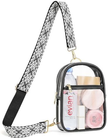 MoKo Station Genehmigte Tragetasche, wasserdichte Handtasche Damen mit Einstellbarem Gurt, Statium Genehmigte Klare Breiftasche für Arbeit Sport Spiele und Konzerte, Schwarz
