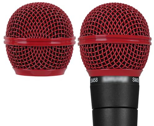 Geekria für Creators – Mikrofon-Ersatzgitter, kompatibel mit Shure BETA 58A, SV100-Mikrofonkopfabdeckung, Mikrofon-Kugelkopf-Netzgitter, Kapselteile, Mikrofon-Ersatzteile (rot / 2er-Pack)