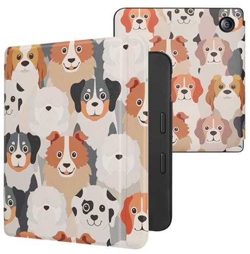 kwmobile Klapphülle kompatibel mit Tolino Vision 6 Hülle - eReader Case - Viele Hunde Weiß Hellbraun Grau