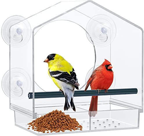 RUYI Fenster Futterhaus für Vögel, Vogelhaus Fensterscheibe mit Saugnäpfen, Vogelhäuschen Futterspender, Transparentes Vogelfutterhaus mit Futterkassette für Wildvögel
