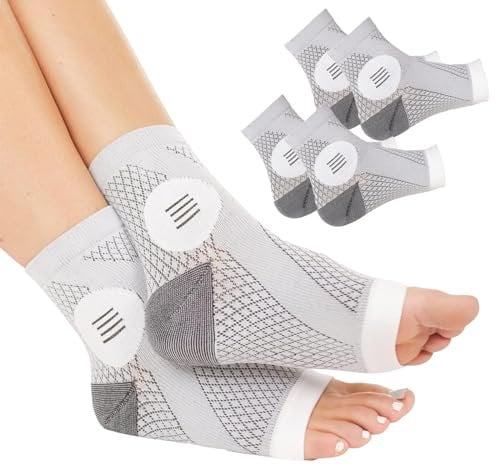 YNR Chaussettes Apaisantes pour Neuropathie 2 Paires de Attelle Cheville Sport Chaussettes de Compression Respirantes pour Cheville pour le Soulagement de la Douleur des Pieds Maintient Cheville (L)