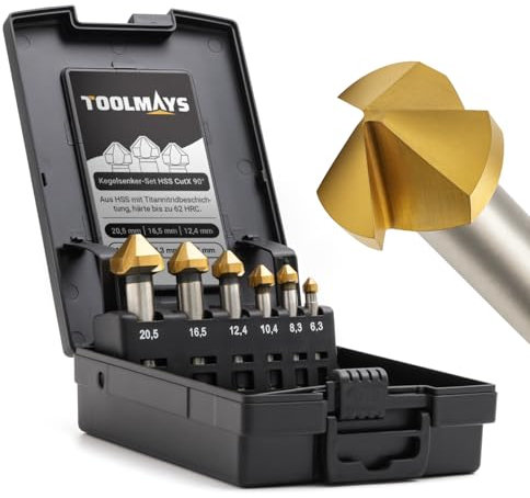 TOOLMAYS Svasatore per Metallo HSS TiN Ø 6,3 – 20,5 mm, 6 Pezzi 90° Svasatore per Legno Rivestimento in Titanio per Legno, Metallo e Plastica