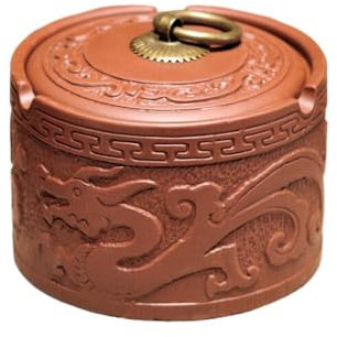 Zigarettenaschenbecher - Drache Und Phönix, Runder Aschenbecher Für Zigaretten, Tragbarer Aschenbecher, Aschenbecher Für Drinnen Und Draußen, Zuhause, Büro, Terrasse, Tisch, Balkon, Braun, 8,5