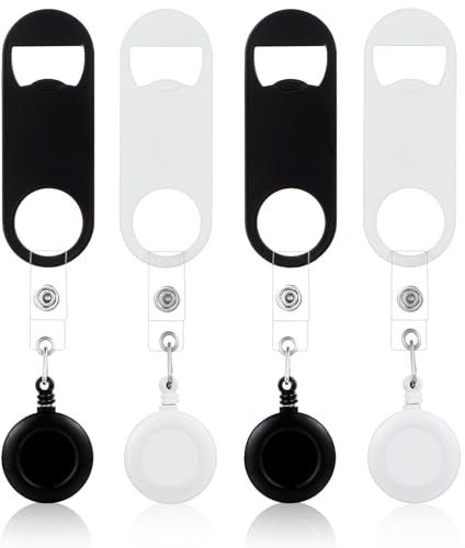 4 Pcs Flat Bottle Opener, Stainless Steel Beer Opener, Retractable Beer Bottle Opener, Badge Reel Badge Clips Holder and Bottle Opener for Bartender Restaurant Home Accessories
