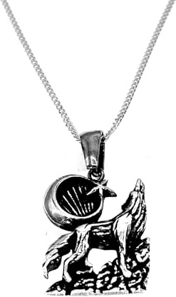 925 Sterling Silber Anhänger Üc Hilal Bozkurt 3 Mond Heulender Wolf + Panzerkette 1,2mm 45cm / Unisex / 152