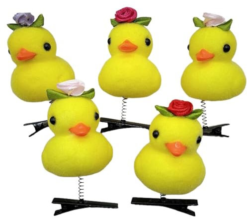 LXJLXD Enten-Haarspange, niedliches Entchen mit Rose, Seitenclip für Mädchen, gelbe Haarspange, realistische Ente (Rosen-Ente)