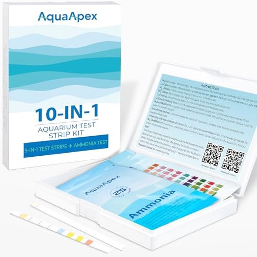 10-in-1 Aquarium test strips (25 Multi-Test + 25 Ammonia strips) for Freshwater & Saltwater | Ammonia test kit aquarium for Fish tank,ponds | Test Nitrate,Nitrite,hardness,pH & More.