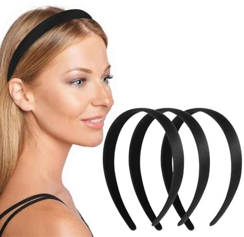 MOLZINY 3 Pièces bandeaux en satin solides et larges rembourrés bandeaux en velours pour femme Larges moyens et fins sans dents épais et simple Bandeau noir cheveux femme