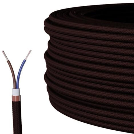 Câble tressé LEDSONE de 10 mètres, câble électrique à 2 conducteurs, câble flexible tressé vintage, fil électrique rond en tissu pour lampes DIY, suspensions industrielles (Marron foncé - 1 m)