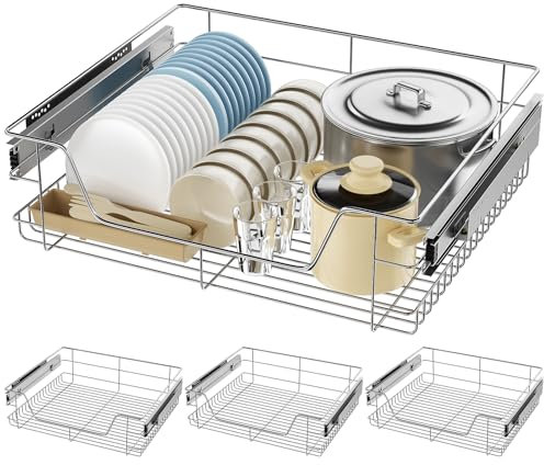 4x Pull Out Telescopic Kitchen Drawer,50cm Wide Cabinet Slide Out Wire Storage Drawers,26kg load capacity,for Kitchen, Pantry, Bathroom Cabinets, Base Larder
