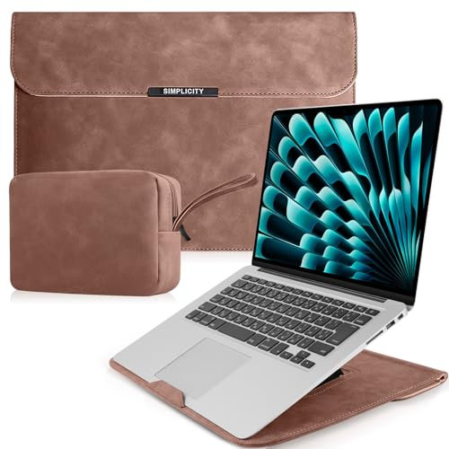 HeeYeal 13.3-14 Inch Laptop Sleeve Case with Stand for MacBook Pro 14 M4/M3/M2/M1 Pro/Max 2025-2021, MacBook Air/Pro13, PU Leather Laptop Sleeve Bag Cover for HP Dell Lenovo Surface Laptop - Pink