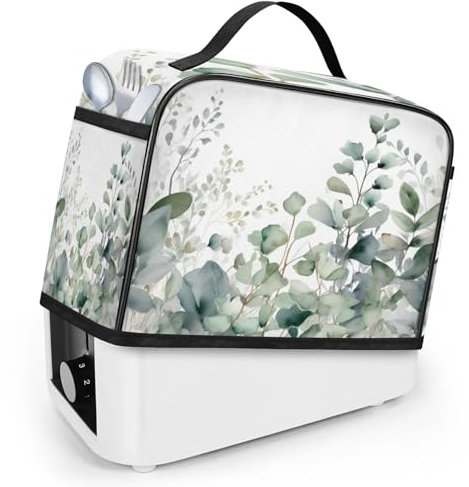 TULIMET Sage Green Eucalyptus 2 Slice Toaster Cover with Top Handle, Waterproof Polyester Bread Maker Cover Dust Protection for Small Kitchen Appliance Decor