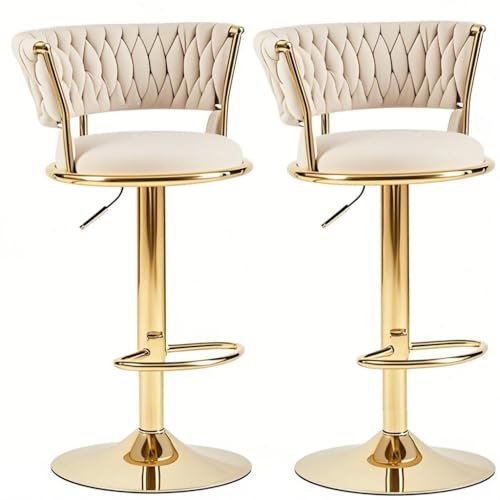 TIANJZSUN Barhocker, moderner Seidensamtstoff, verstellbar, drehbar, Küchentheke, extra Höhe, lsland mit beigem Set mit 2 Stück