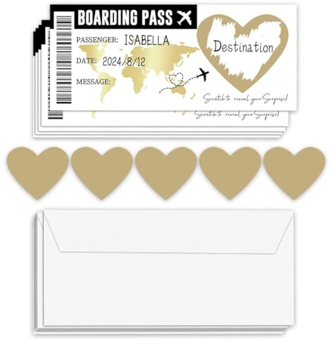 5 Überraschungs-Bordkarten,Reisegutschein Karte,Personalisierbares Flugticket Geschenk für Reisegutschein,kreative Reisegutschein Geschenk Verpackung für Freunde,Familie,ideal für Überraschungsreisen