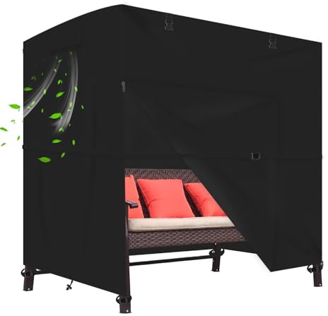 Hollywoodschaukel Abdeckung, 600D Oxford wasserdicht,(221*153*183CM) | passend für 3-4Sitzer Gartenschaukel mit 206-254cm Länge、125-154cm Breite, reißfest mit Reißverschluss & Gurten, UV-beständig