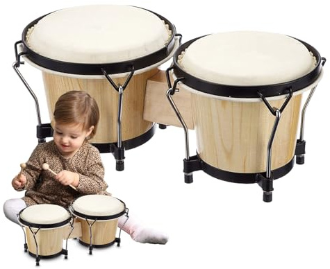 Kids Bongo Drum, Adults Hand Drum Set, Professional Percussion Music Instrument with 6-Inch and 7-Inch Drums, Ideal for Beginners, School Band, Studio, Stage, Travel, Cultural Performances