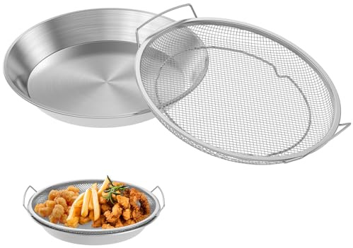 2Pcs Stainless Steel Kitchen Oil Filter Tray 10 in Heat Resistant Air Fryer Mesh Pan Efficient Filtration Air Fryer Basket Pan for Barbecues