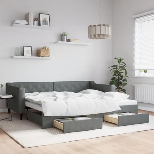 Refined Tagesbett Sofabett Gästebett Schlafsofa für Schlafzimmer Wohnzimmer Sofa Ausziehbett Ausziehbar mit Schubladen Dunkelgrau 90x200 cm Stoff