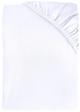Dyckhoff Spannbettlaken Jersey 95% Baumwolle, Weiß, 90-100x200cm | Rundumgummizug, 5% Elasthan, 35cm Steghöhe, elastisch, geeignet für hohe Matratzen, langlebig, pflegeleicht